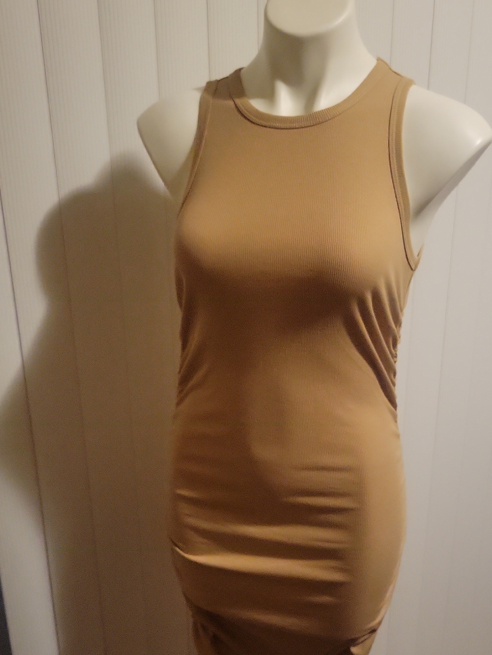 Sleeveless Ruched Bodycon Dress in Nude